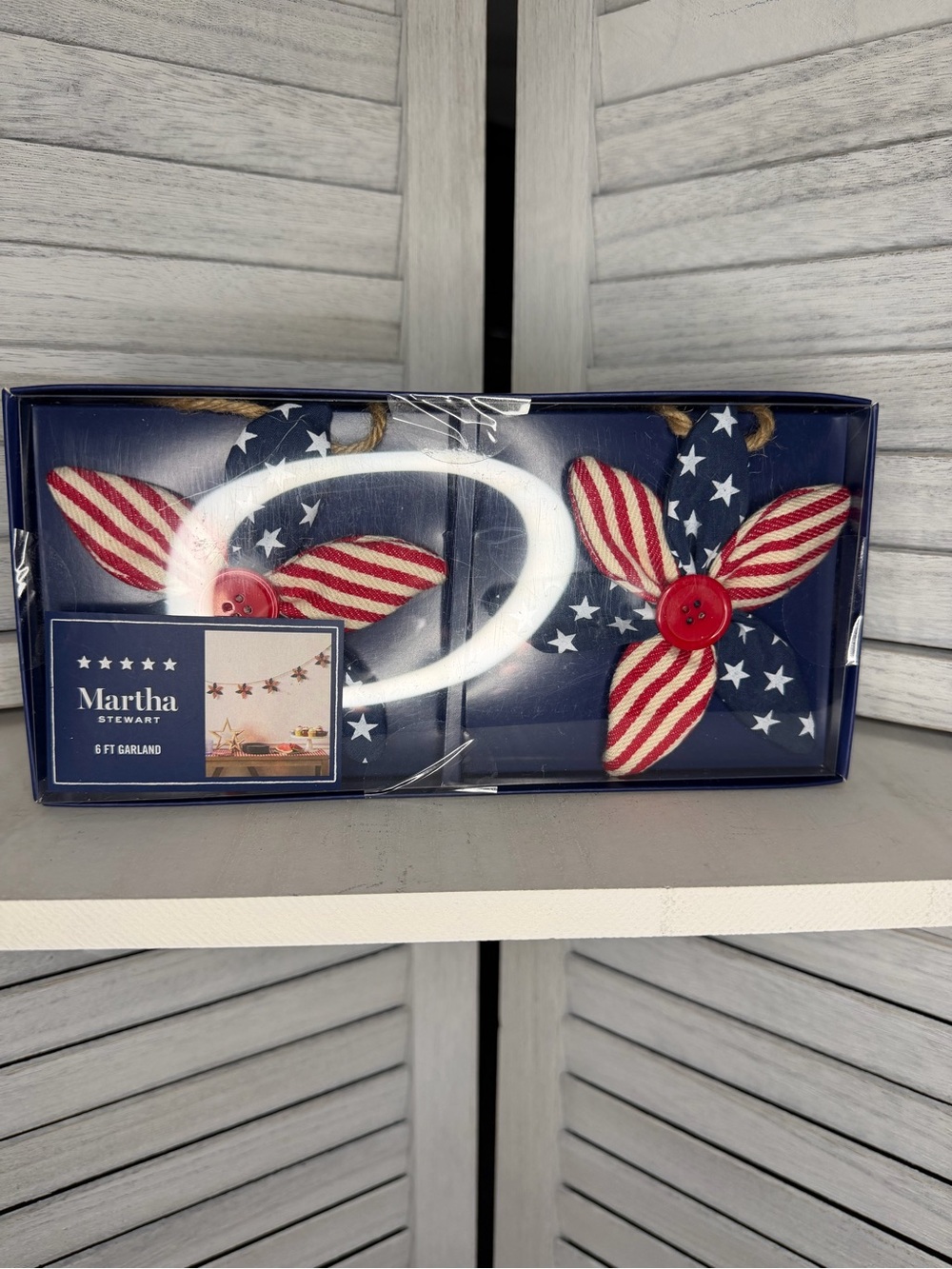 Martha Stewart Patriotic Fabric Star Garland in Red, White & Navy 6ft